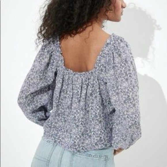 American Eagle Womens Size L Off The Shoulder Cropped Floral Button Front Blouse - Picture 2 of 10